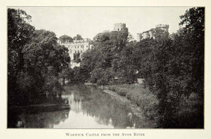 1912 Print Warwick Castle Avon River Historical Landmark British English XENA4