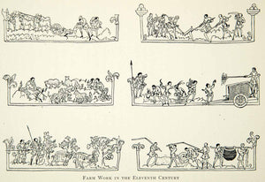 1912 Print Farm Work 11th Century Medieval Middle Ages Plowing Ploughing XENA4
