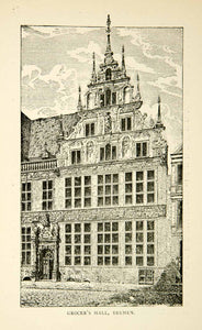 1893 Wood Engraving Grocer Hall Bremen Germany Architecture Design XENA5