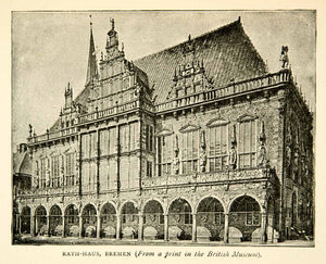 1893 Print Rathaus City Town Hall Bremen Germany Architecture Cityscape XENA5