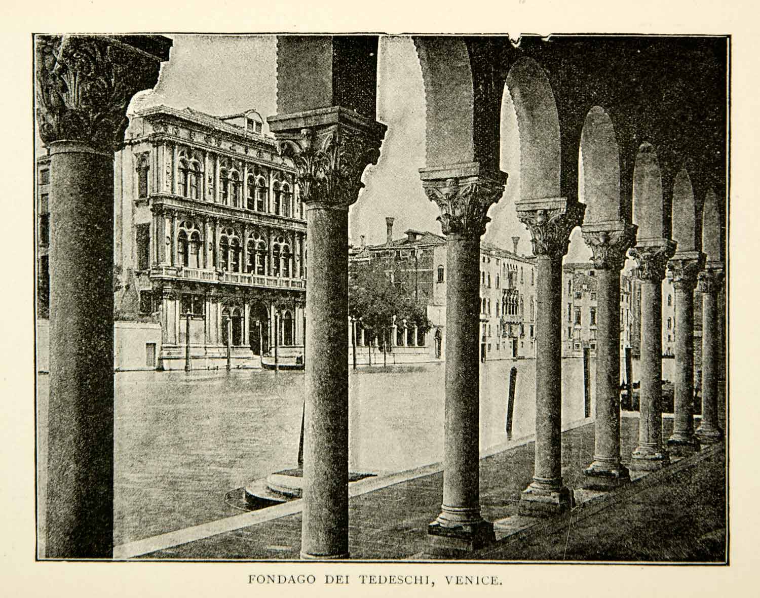 1893 Print Fondago dei Tedechi Venice Italy Architecture Canal Cityscape XENA5
