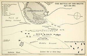 1898 Print Map Naval Battle Copenhagen Baltic Sea War Second Coalition XENA6