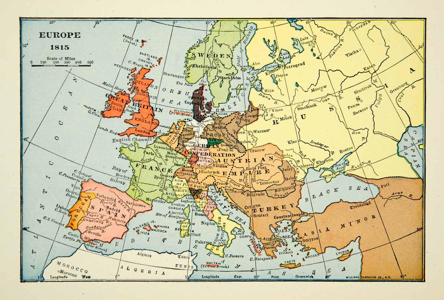 1939 Print Map Europe Turkey Russia France 19th Century Great Britain XENA9