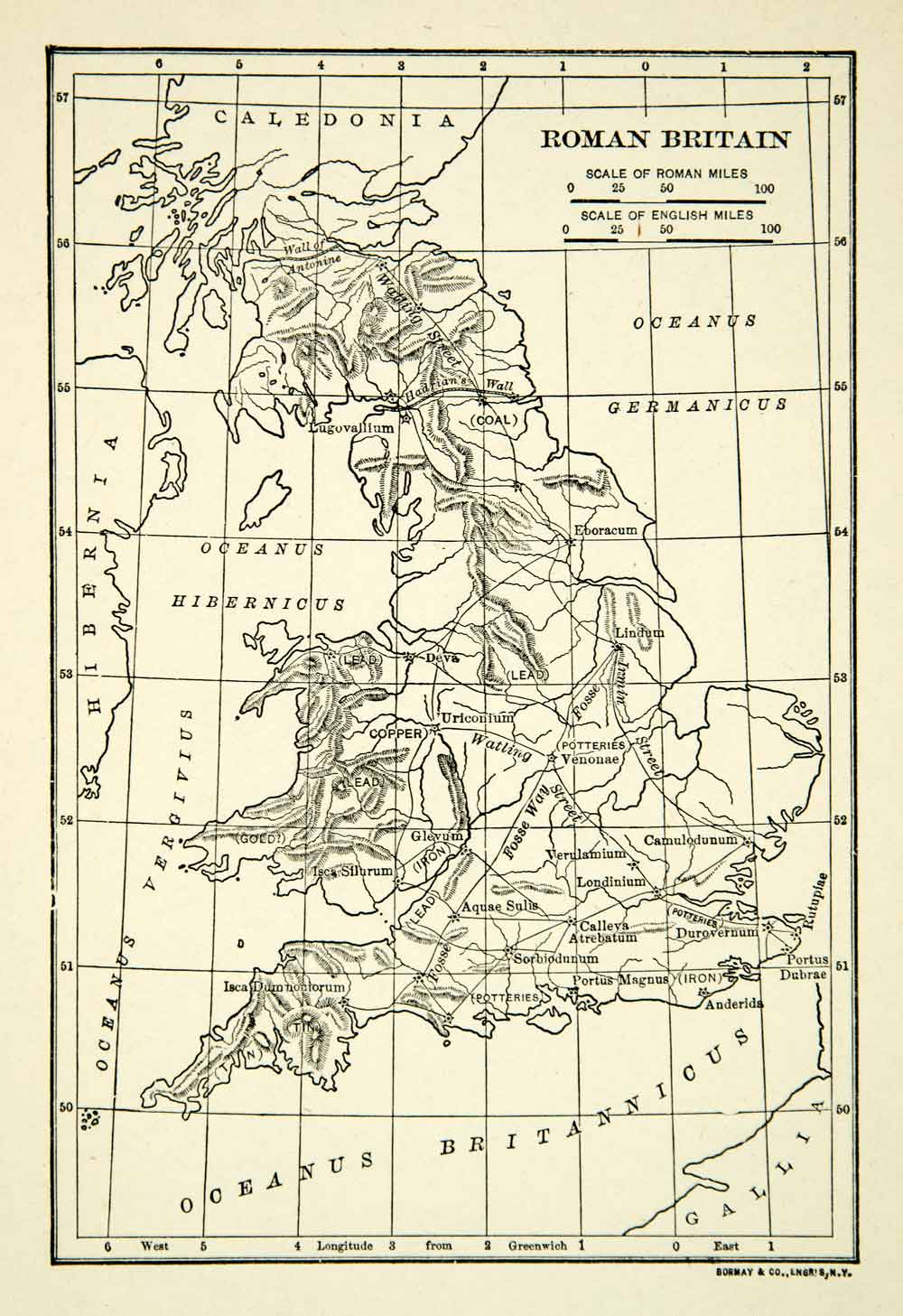 1939 Print Map Roman Britain Hadrian Lindum Londinium Uriconium Duroverum XENA9