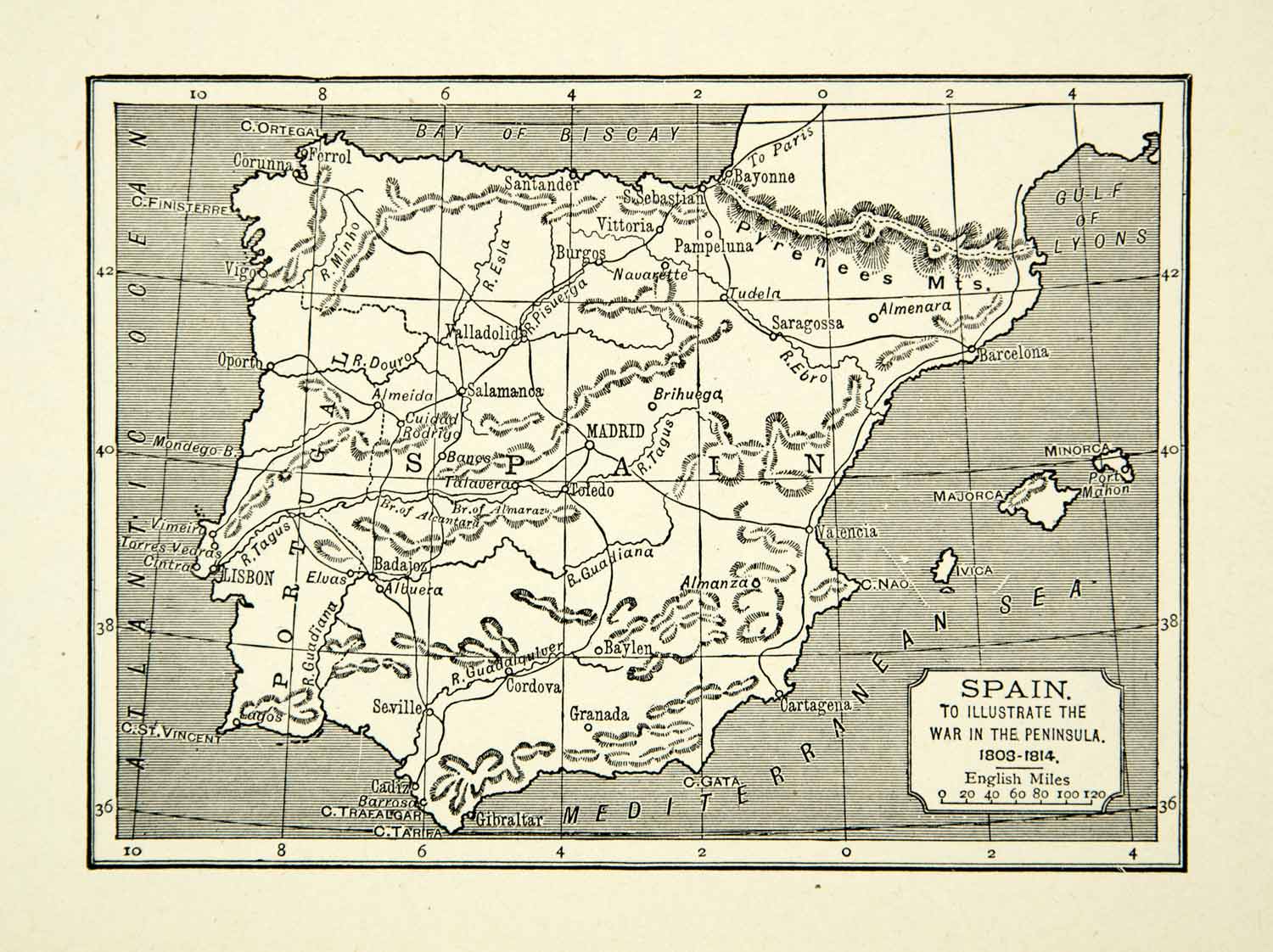 1939 Print Map Spain 18th Century Pyrenees Madrid Saragossa Portugal XENA9