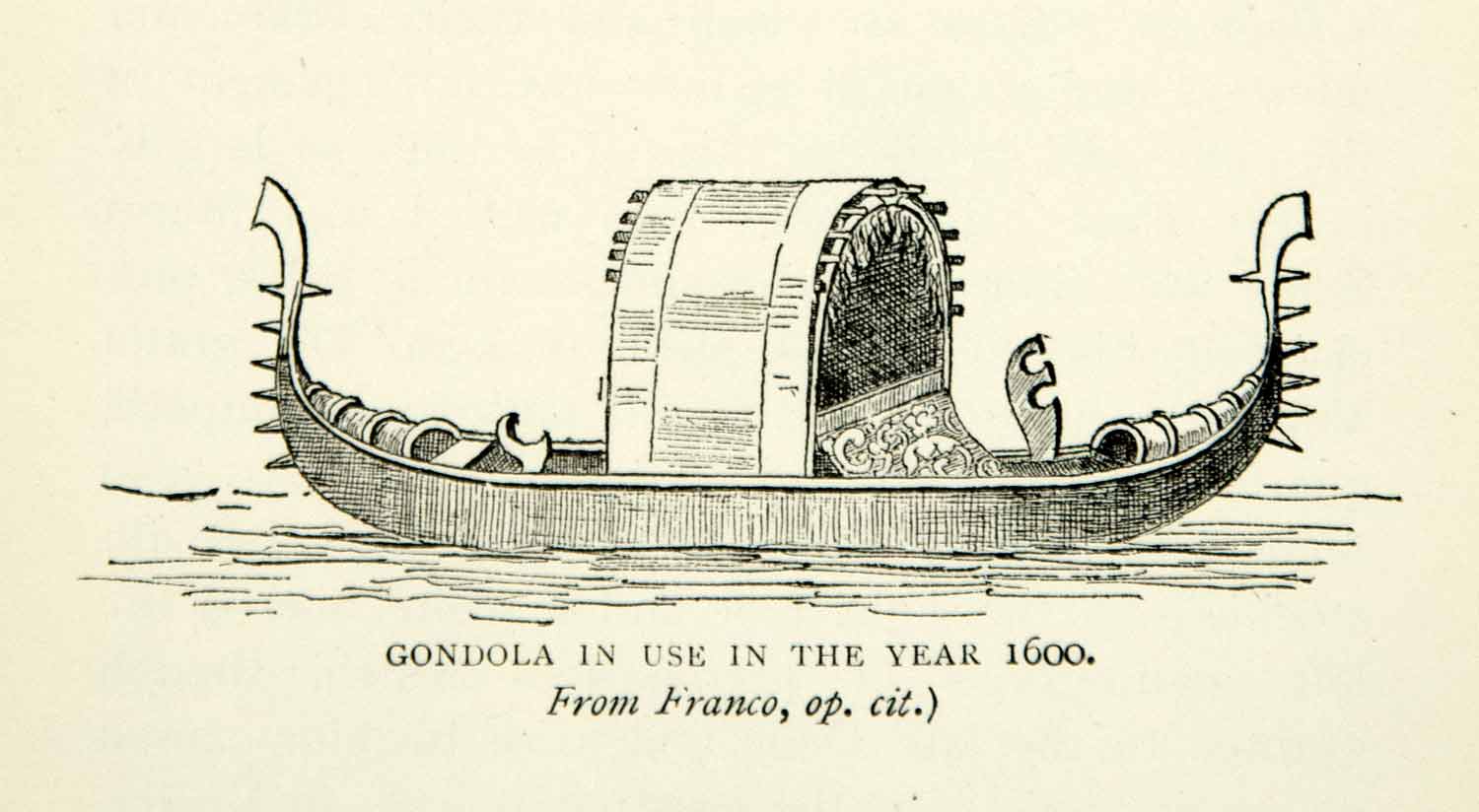 1894 Print Gondola Venetian Venice Italian Boat Vessel Traditional Quaint XEOA4