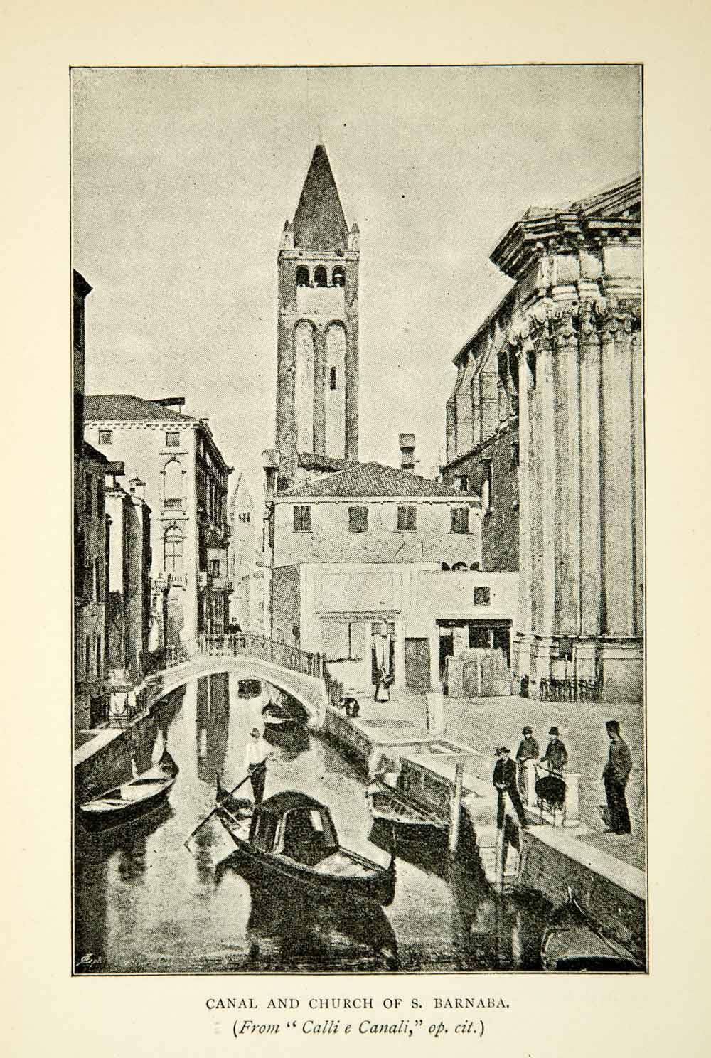 1894 Print Canal Church Barnaba Calli Canali Venice Italy Tower Gondola XEOA4