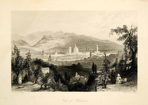 1861 Steel Engraving Florence Italy Cityscape Landscape Mountain Church XEOA8 - Period Paper
