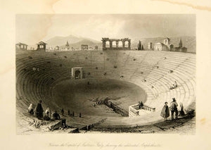 1861 Steel Engraving Amphitheater Verona Italy Austrian Architecture XEOA8