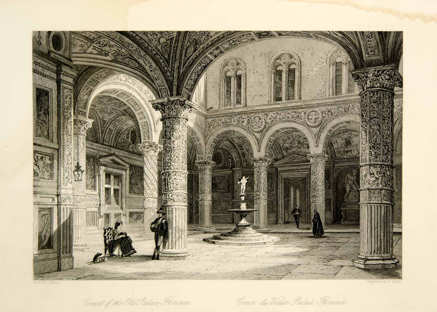 1861 Steel Engraving Old Palace Vecchio Vieua Florence Italy Architecture XEOA8