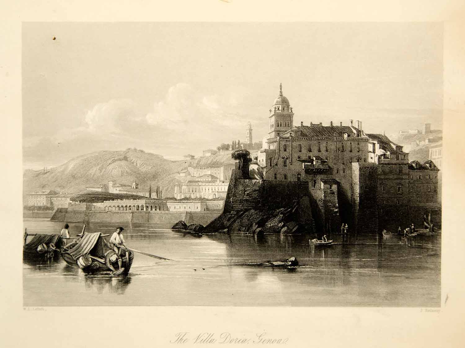 1861 Steel Engraving Villa Doria Genoa Italy Doge Cityscape Ligurian XEOA8