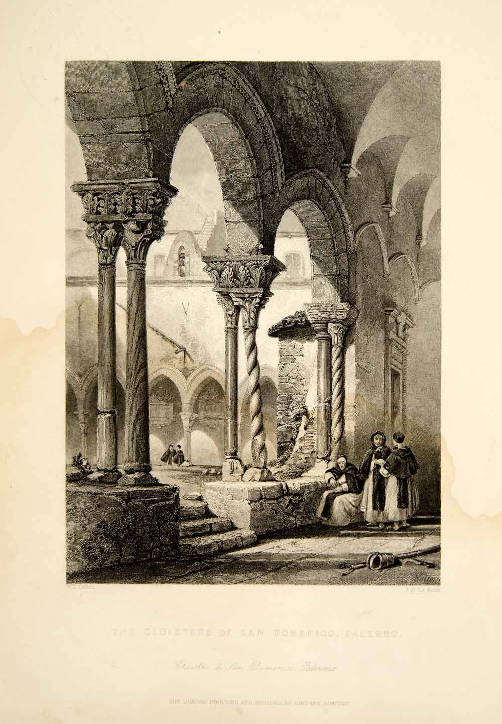 1861 Steel Engraving Cloister San Domenico Palermo Italy Architecture XEOA8 - Period Paper
