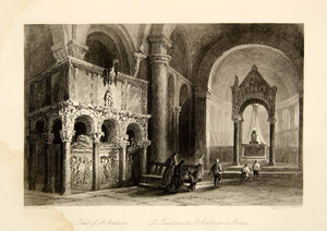 1861 Steel Engraving Basilica Sant'Ambrogio Tomb St Ambrose Milan Italy XEOA8