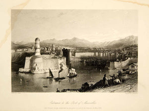 1861 Steel Engraving Marseille France Port Italian Army Military Landscape XEOA8