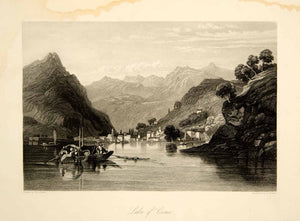 1861 Steel Engraving Como Lake Lario Glacier Lombardy Italy Famous XEOA8