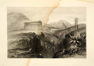 1861 Steel Engraving Segesta Sicily Italy Temple Elymian Landscape Ancient XEOA8