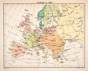 1897 Print Map Europe 1803 Great Britain France Prussia Kingdom Two XEP1
