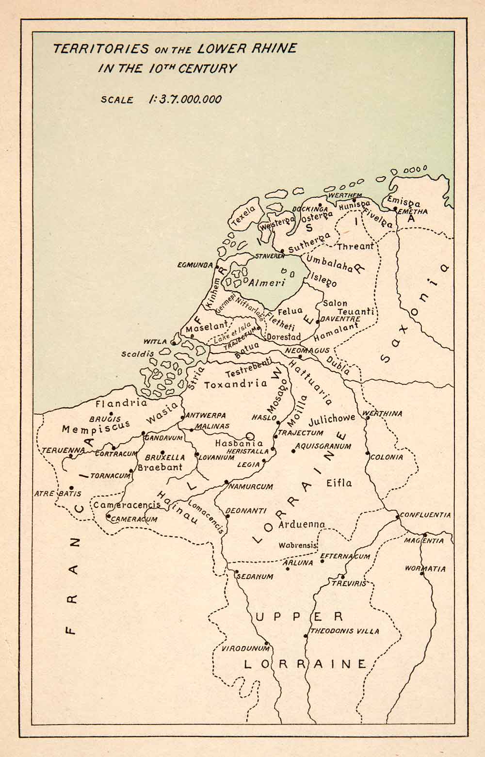 1898 Print Map Territories Lower Rhine Francia Lorraine Saxonia Frisia XEP5
