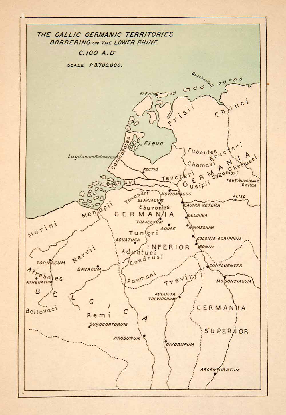 1898 Print Map Gallic Germanic Territories Lower Rhine Frisii Germania XEP5