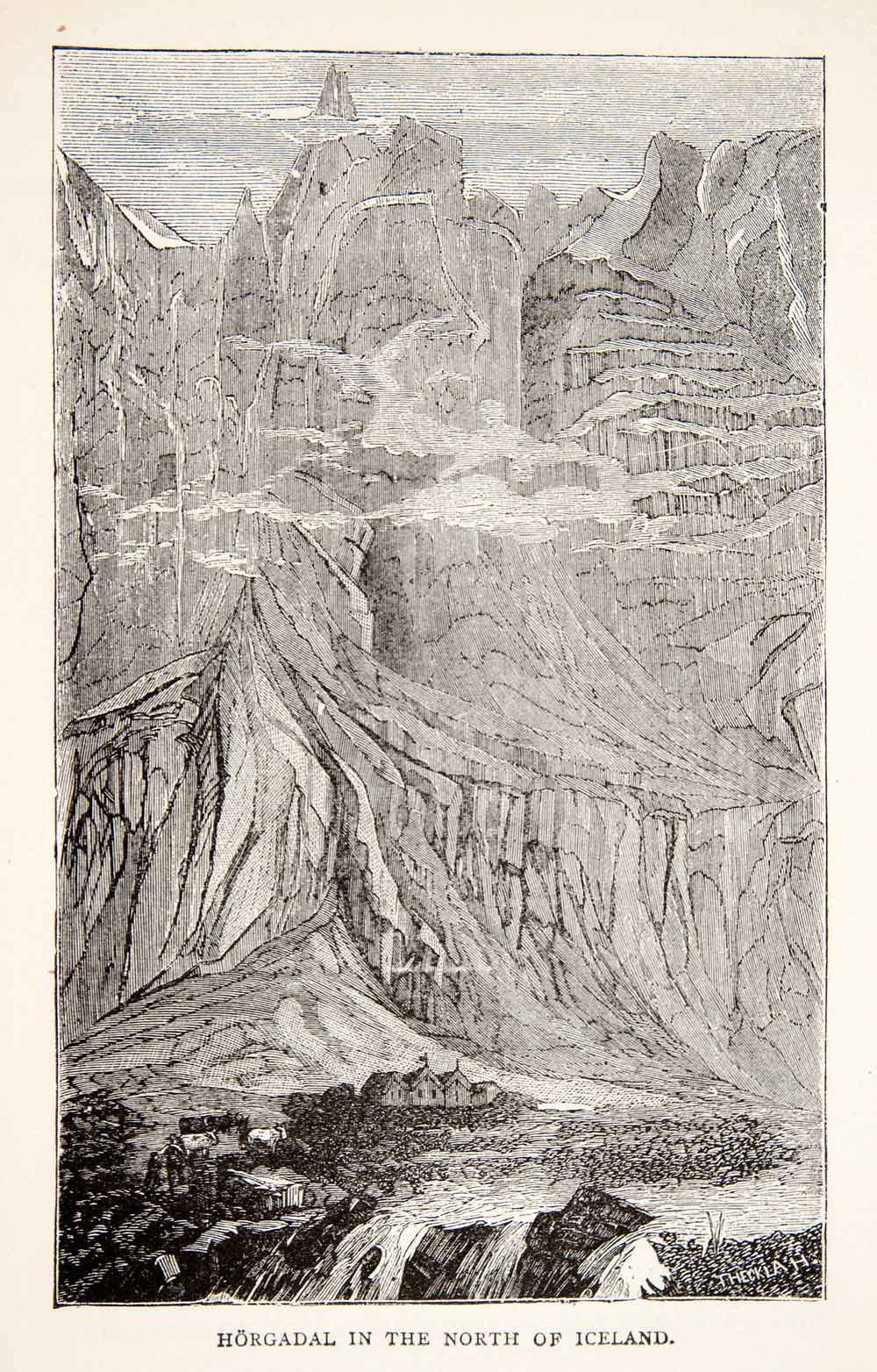 1901 Print Horgadal Iceland Kjolen Scandanavian Mountains Monastery XEQ5