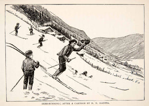 1901 Print Skee Running Cartoon Gausta Skiing Scandinavian Mountains Slopes XEQ5