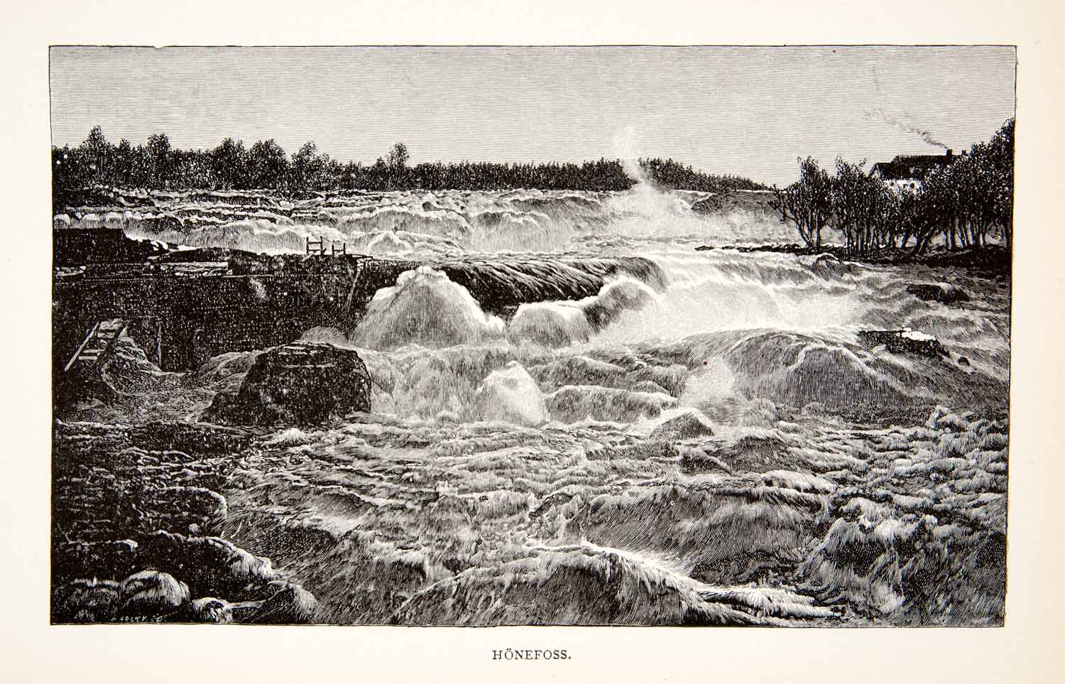 1901 Print Honefoss Fall Cascade Begna River Ringerike Buskerud Norway XEQ5