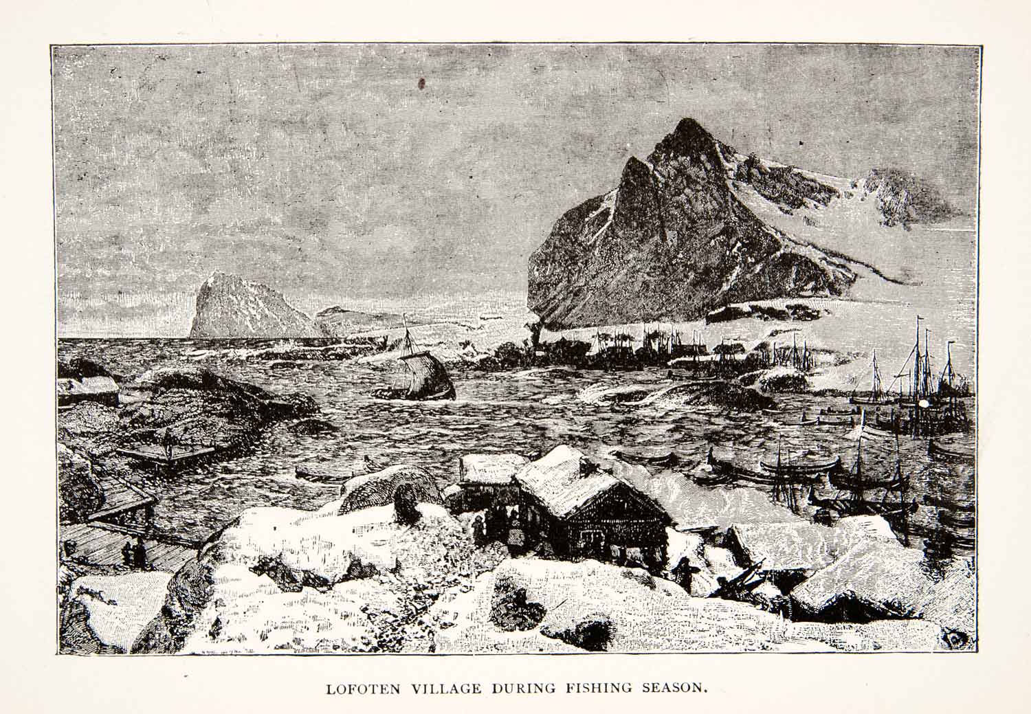 1901 Print Village Lofoten Nordland Norway Fishing Season Mountain Lofuohta XEQ5