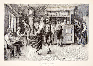 1901 Print Peasants Dancing Pub Norway Norwegian Scandinavian Folk XEQ5