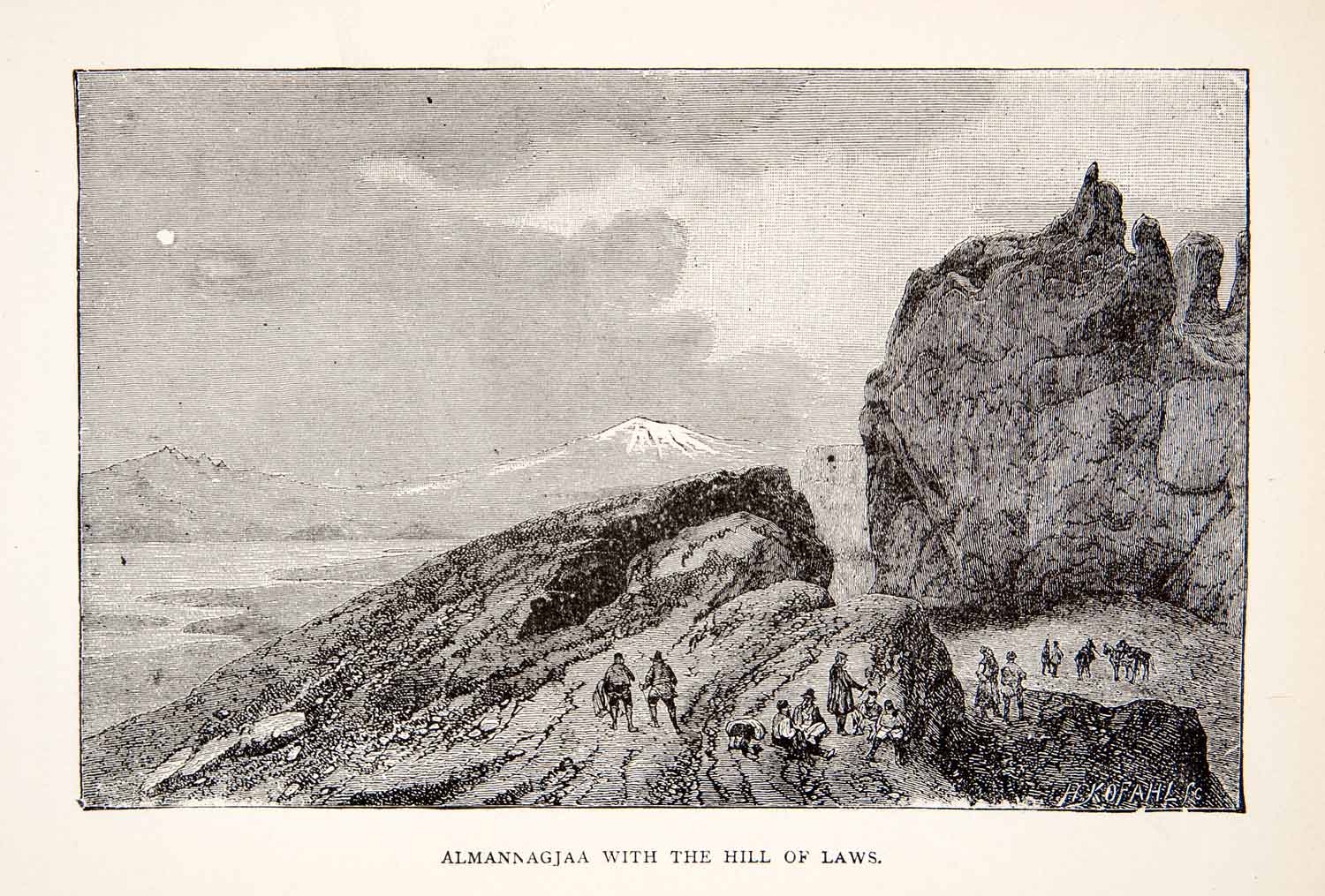 1901 Print Almannagja Rift Thingveller Hill Laws Mountain Reykjavik Iceland XEQ5