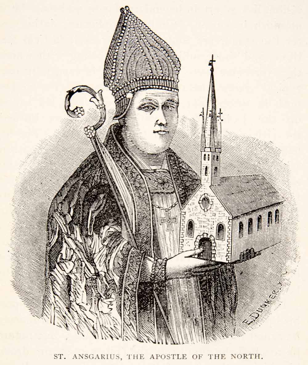 1901 Print Saint Ansgar Ansgarius Oscar Archbishop Hamburg Bremen Apostle XEQ5