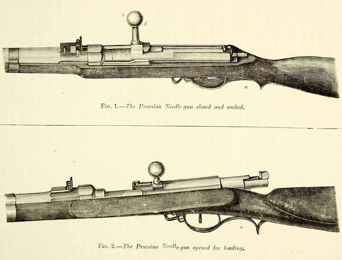 1884 Wood Engraving Prussian Dreyese Needle Gun Firearm Breech Loader ...