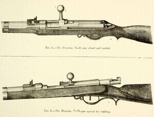 1884 Wood Engraving Prussian Dreyese Needle Gun Firearm Breech Loader XEQA2