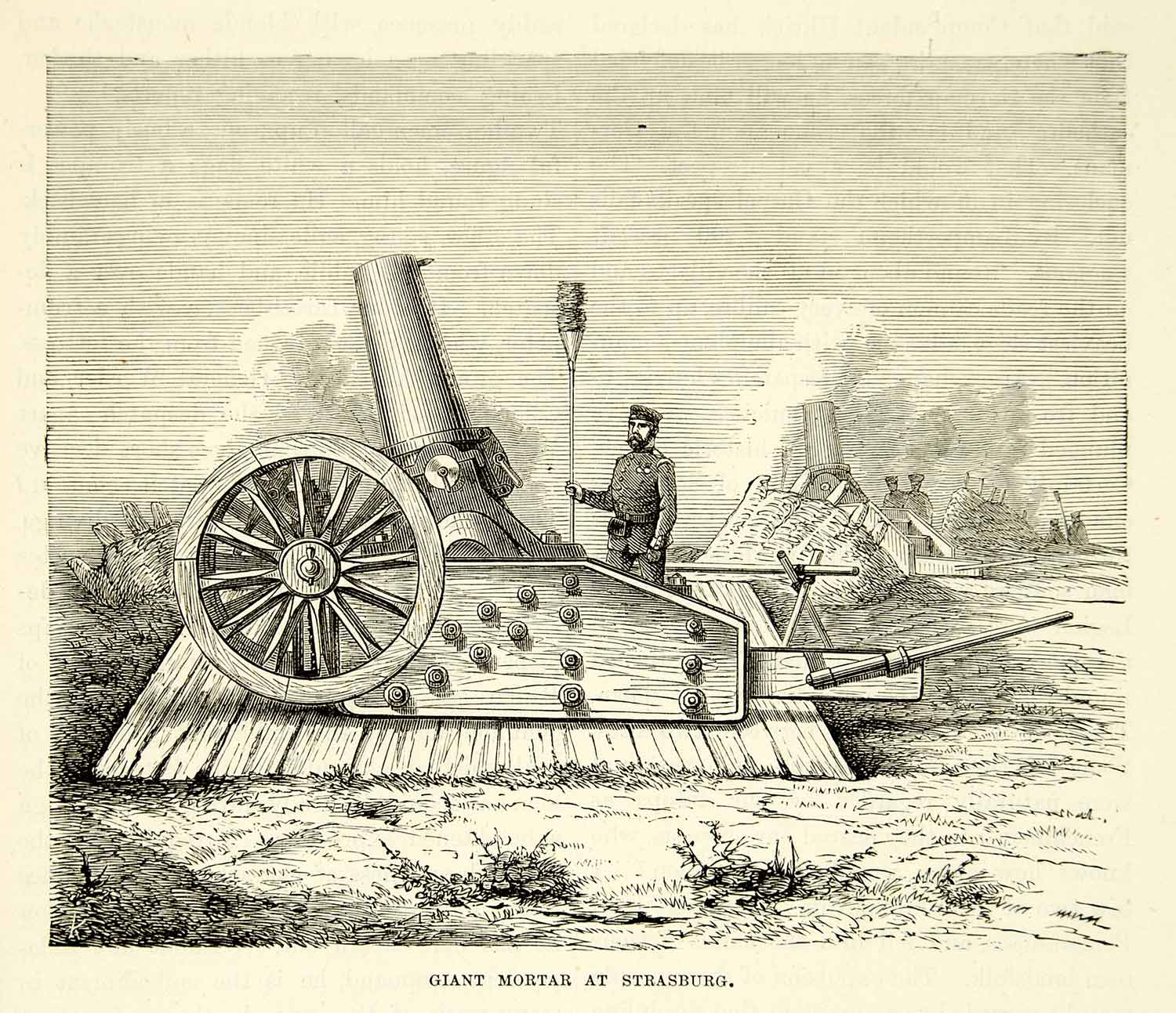 1884 Wood Engraving Giant Mortar Artillery Strasbourg France Franco XEQA2