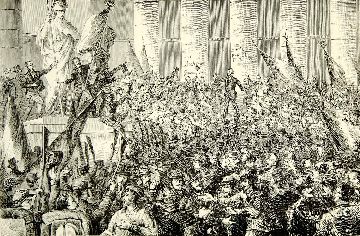 1884 Wood Engraving Proclamation French Third Republic Politics Paris XEQA2