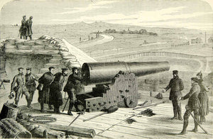 1884 Wood Engraving Giant Cannon Fort La Briche St Denis Franco-Prussian XEQA2