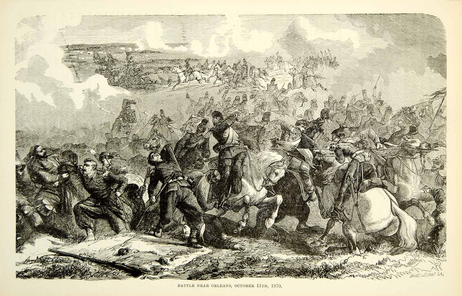 1884 Wood Engraving Second Battle Orleans Franco-Prussian War Loire XEQA2