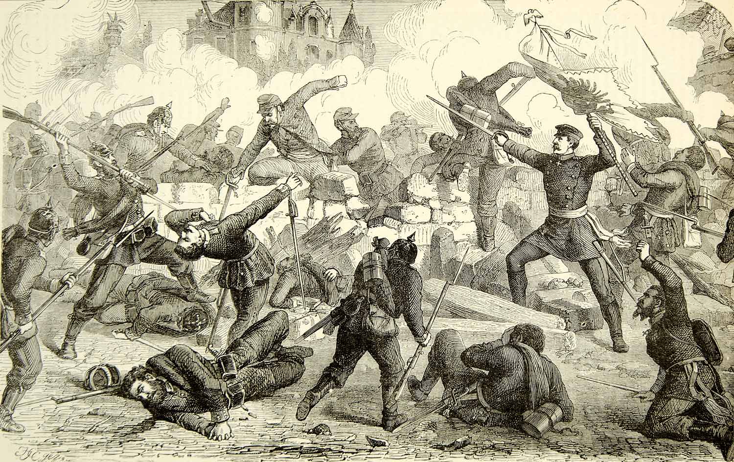 1884 Wood Engraving Franco-Prussian War Battle Le Bourget Military XEQA2