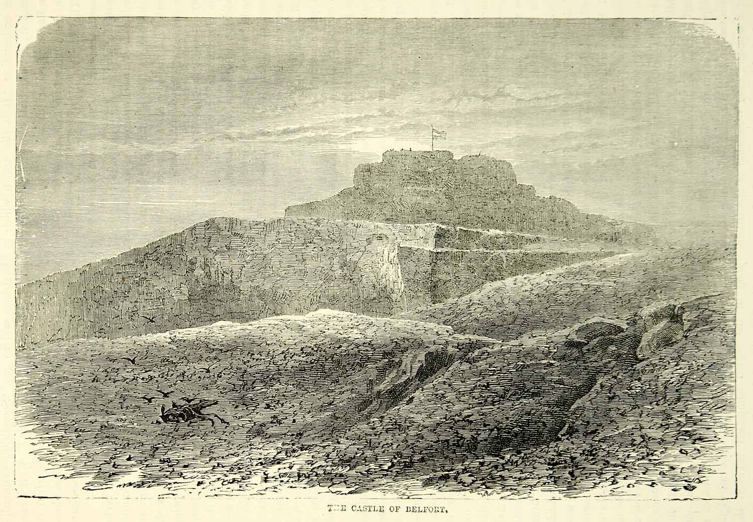 1884 Wood Engraving Belfort Castle Fortification France Franco-Prussian XEQA2