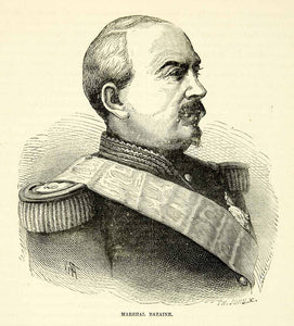 1884 Wood Engraving French Marshal Francois Bazaine Military Franco XEQA2