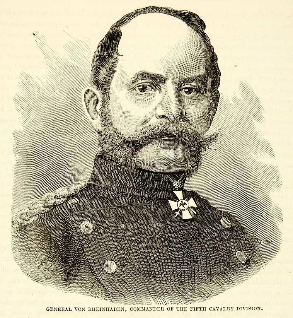 1884 Wood Engraving General Von Rheinhaben 5th Calvary Division Portrait XEQA2