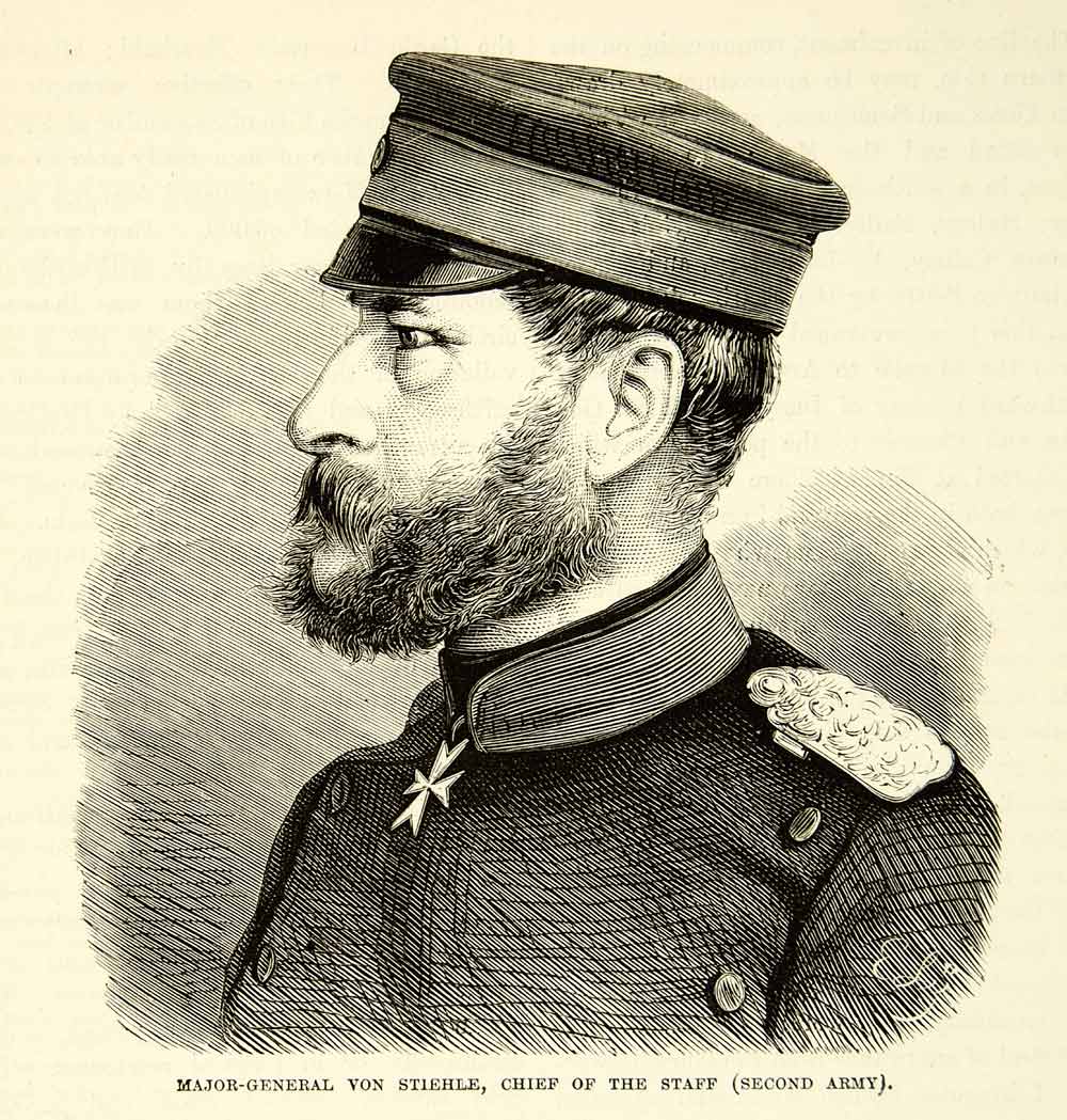 1884 Wood Engraving Major General Gustav Von Stiehle Franco-Prussian War XEQA2