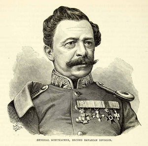 1884 Wood Engraving General Schumacher Franco-Prussian War Portrait XEQA2