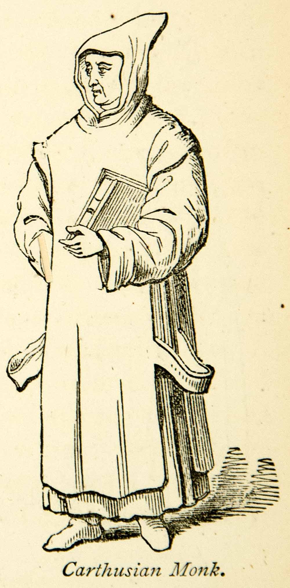 1872 Wood Engraving Carthusian Monk Middle Ages Roman Catholic Saint Bruno XEQA3
