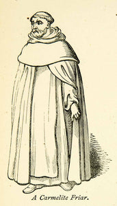 1872 Wood Engraving Carmelite Friar Medieval Art Roman Catholic Order XEQA3