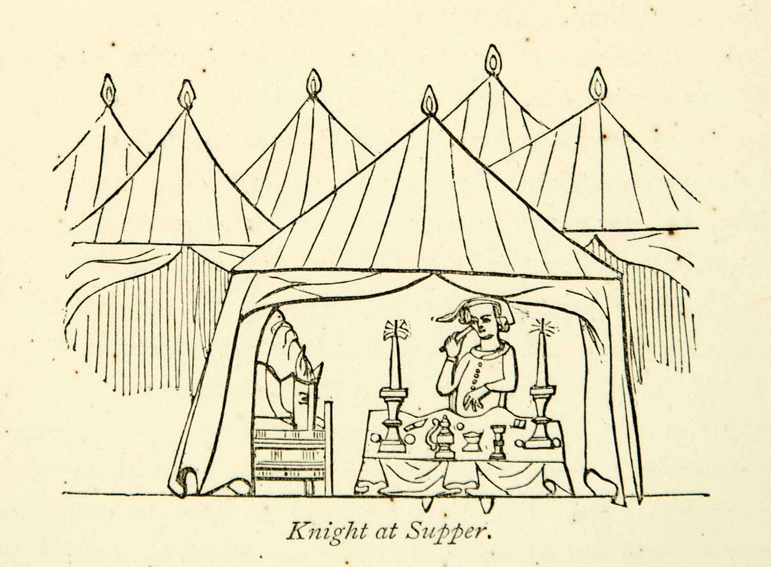 middle ages tent 1872 Wood Engraving Knight Supper Middle Ages Horse Tent Trough Europe XEQA3