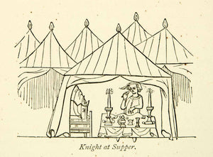 1872 Wood Engraving Knight Supper Middle Ages Horse Tent Trough Europe XEQA3