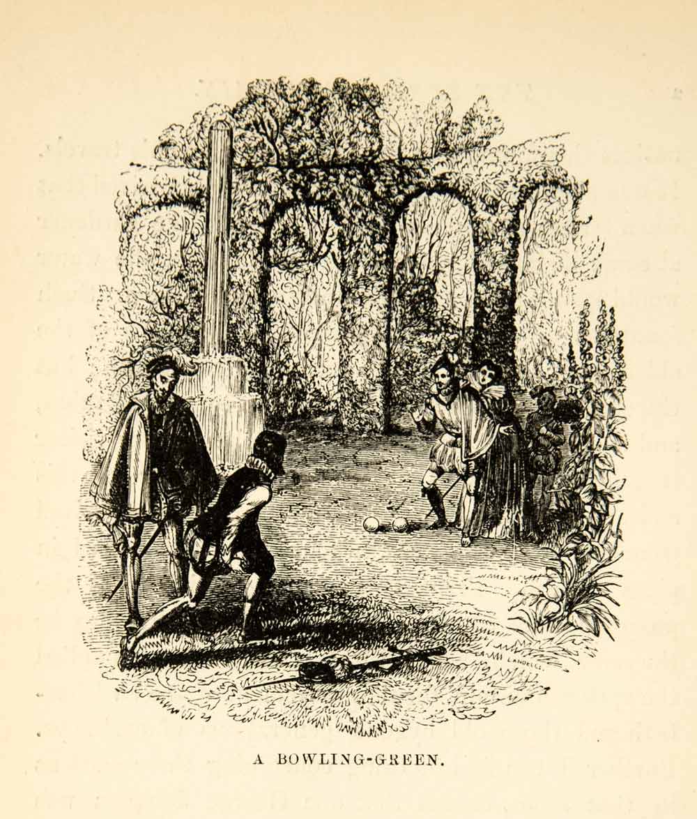 1872 Wood Engraving Bowling Green St James Park London England Game Play XEQA5