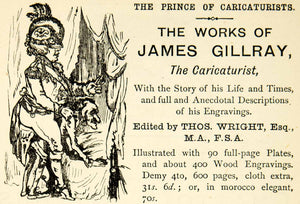 1872 Ad Caricature Artwork Book James Gillray Woman Portrait Man Thos XEQA5