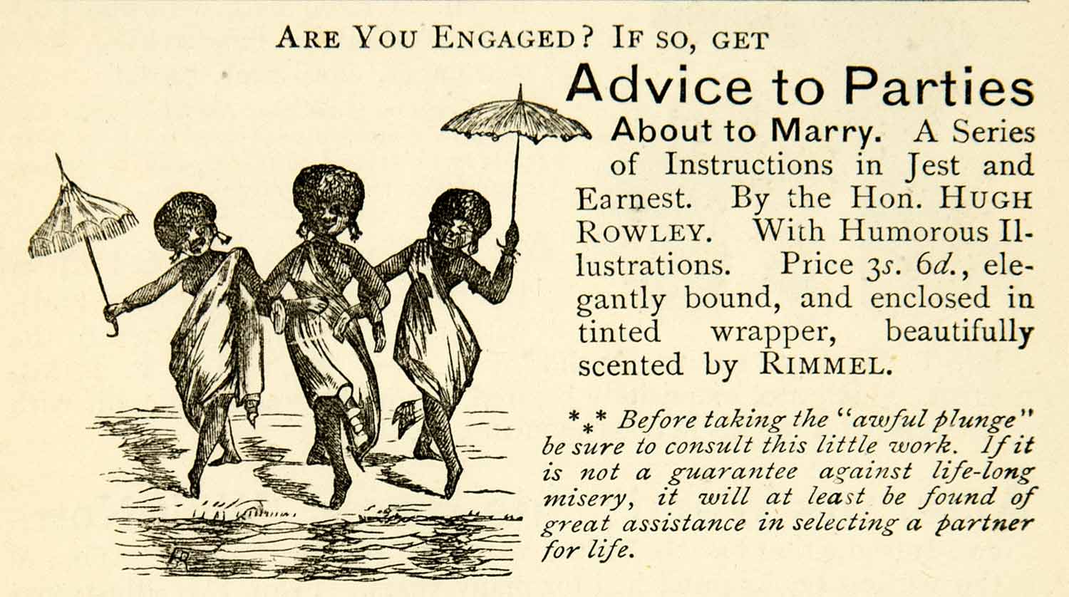 1872 Ad Book Pamphlet Advice Marriage Honorary Hugh Rowley Women Umbrella XEQA5