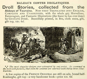 1872 Ad Droll Stories French Honore de Balzac Abbeys Touraine Roxburghe XEQA5